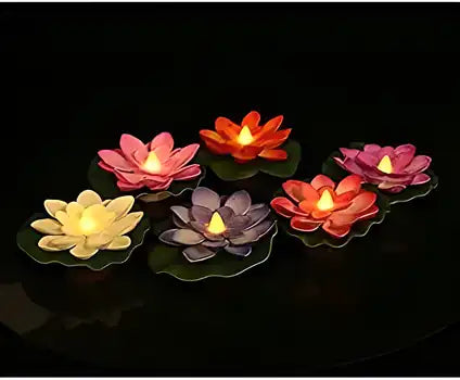 Flameless Lotus Flower Water Sensor Led Diyas (Pack of 6)