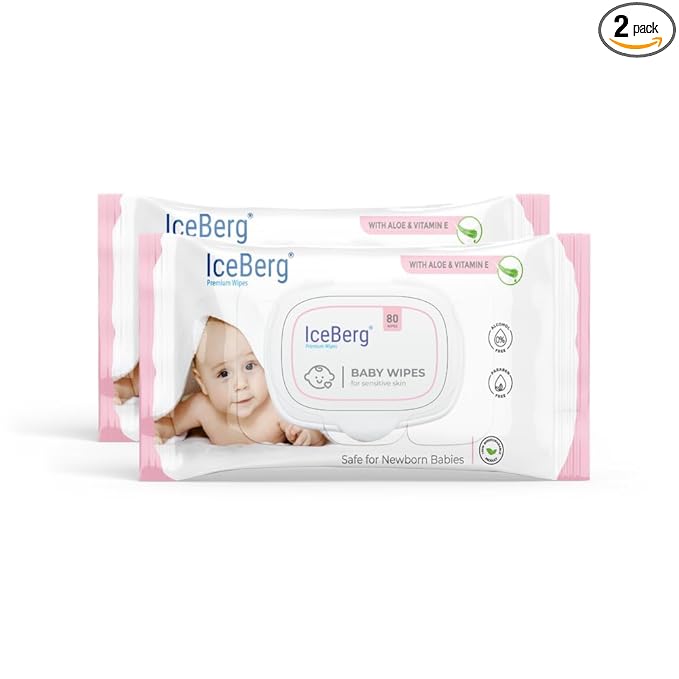 ICEBERG Natural Care Sensitive Baby Wipes, Unscented, Hypoallergenic, 99% Purified Water 80 Wipes in 1 pack (2)