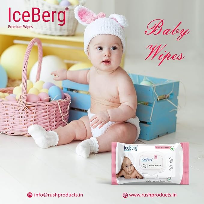 ICEBERG Natural Care Sensitive Baby Wipes, Unscented, Hypoallergenic, 99% Purified Water 80 Wipes in 1 pack (2)
