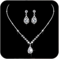 Bride Silver Bridal Necklace Earrings Set Crystal Wedding Jewelry Set